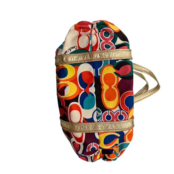 COACH Logo POPPY colorful gold leather trim purse tote - Picture 12 of 17